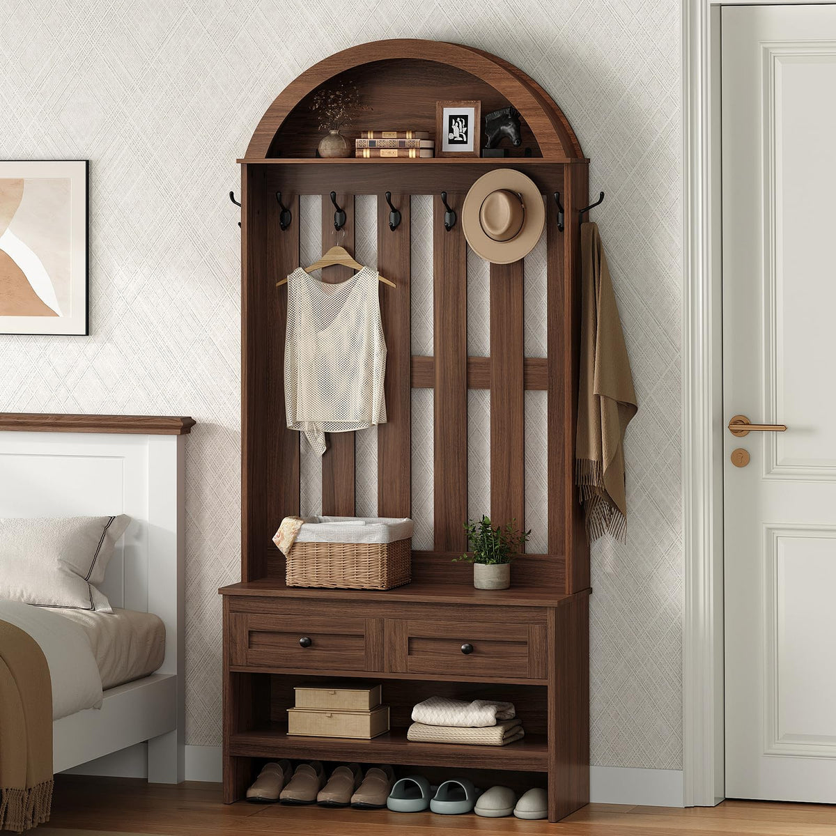 Arched Hall Tree with Storage Bench
