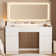 44" Glass Top Makeup Vanity Desk with Mirror & LED Lights