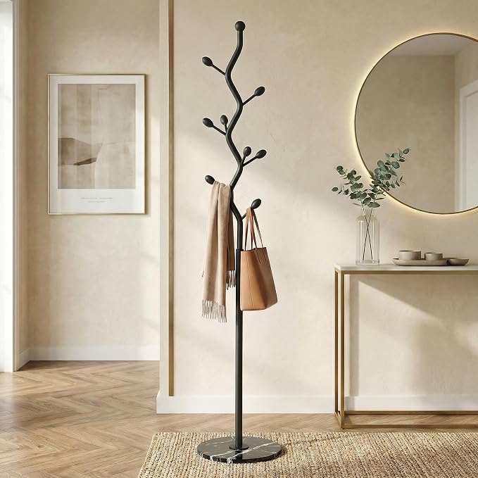 9-Hook Coat Rack with Marble Base