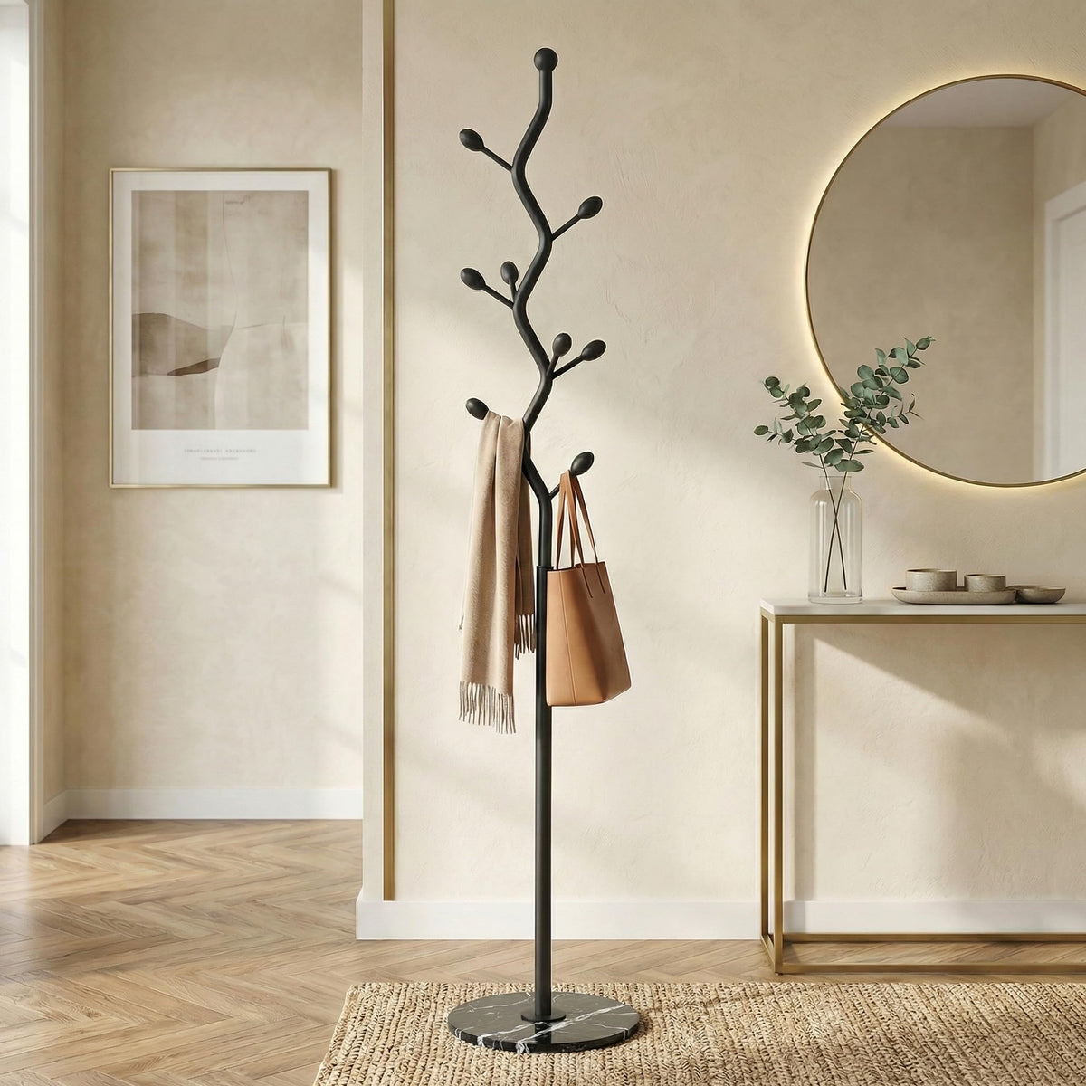 9-Hook Marble Base Coat Rack