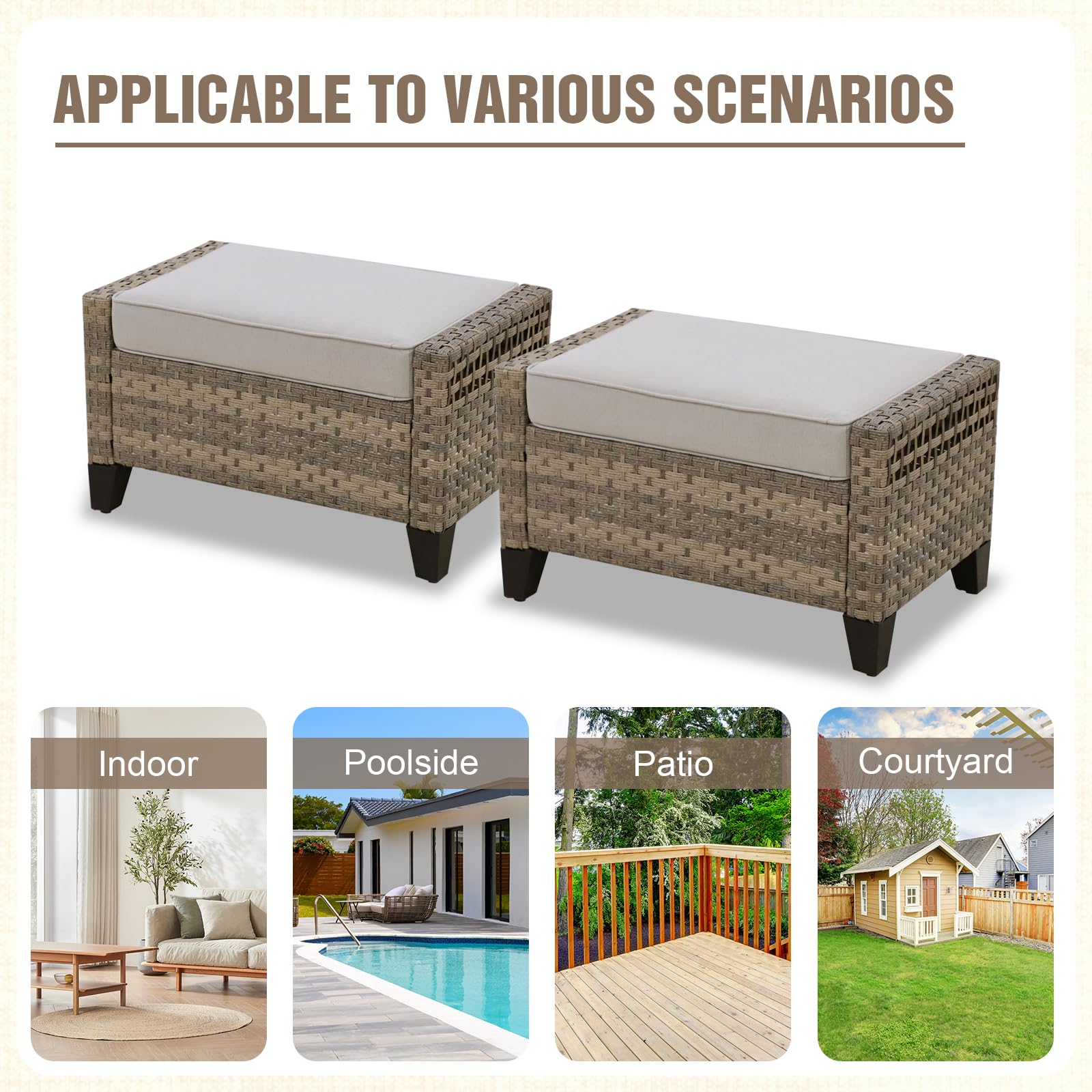 Outdoor Wicker Patio Ottomans Set of 2