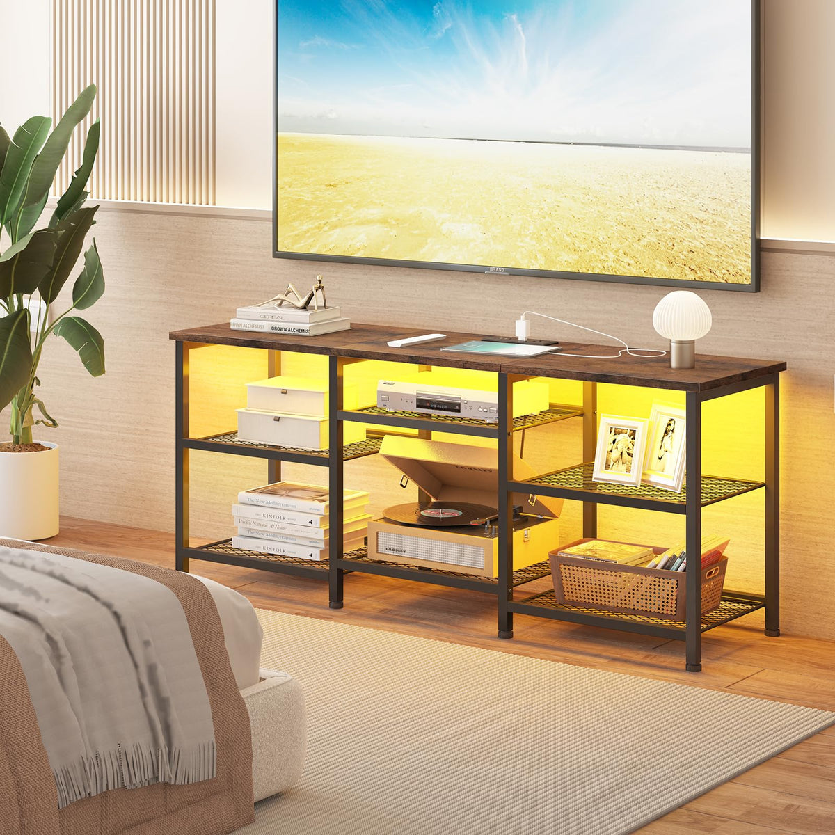 YGEOMER Entertainment Center for TVs Up to 50inch, Rustic Brown