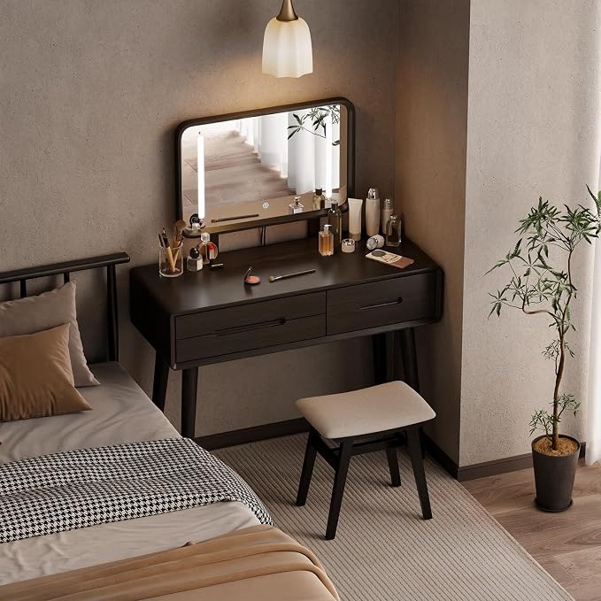 Solid Wood Lighted Makeup Vanity