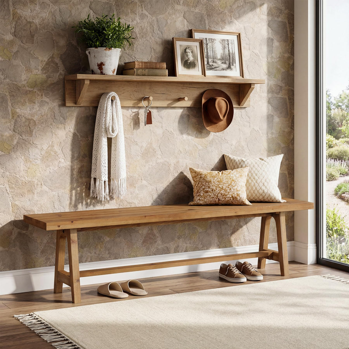 Rustic Solid Wood Entryway Bench