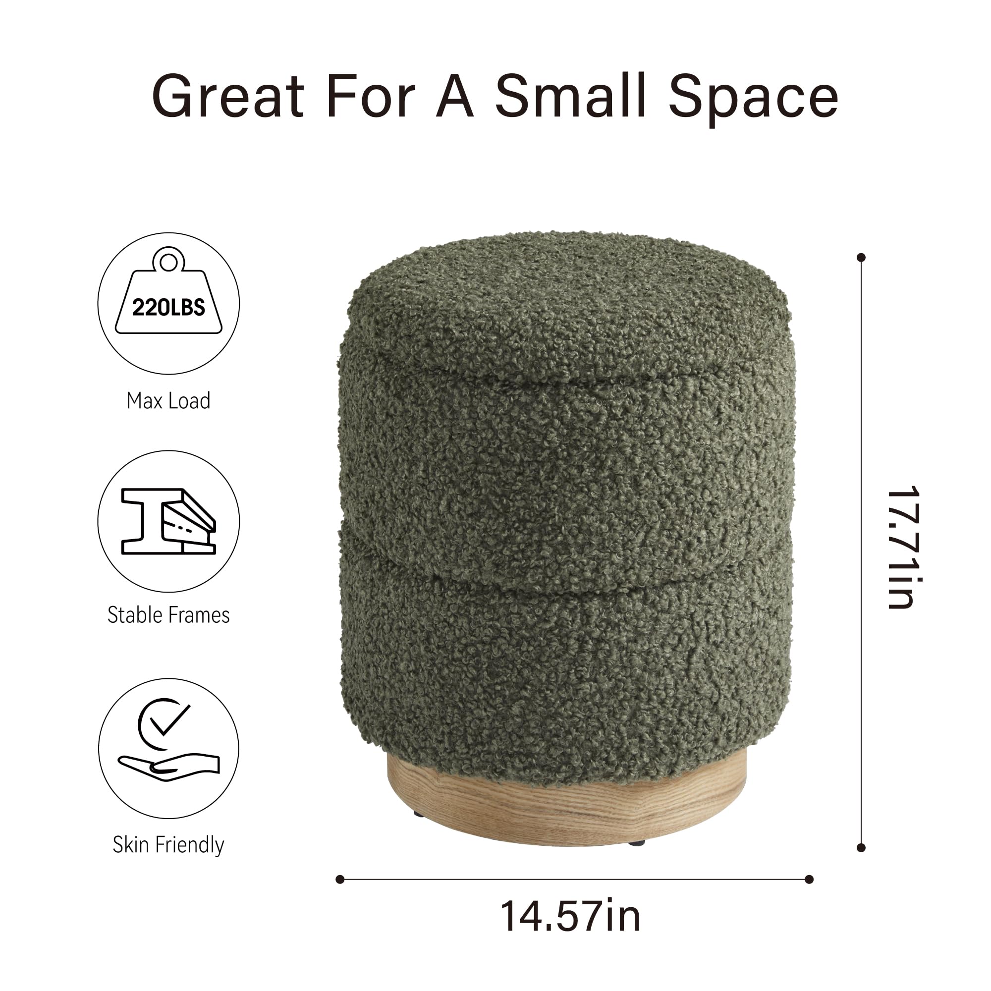 Round Storage Ottoman with Boucle Fabric