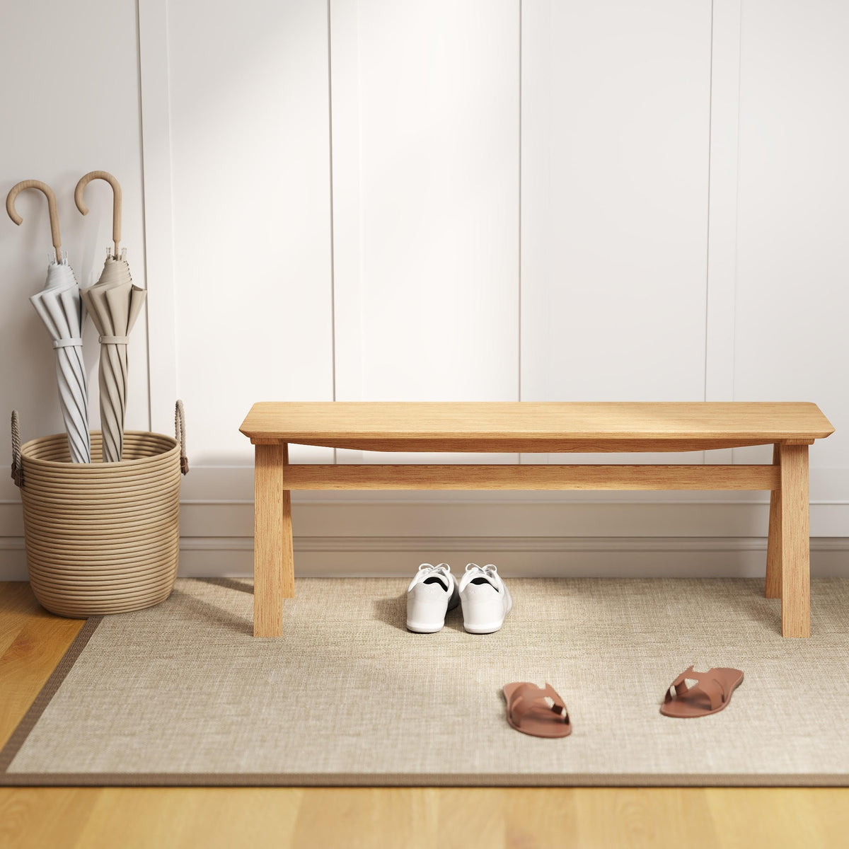 LukeAlon Rustic Solid Wood Dining Bench, Log Legs 18" Wide Seat