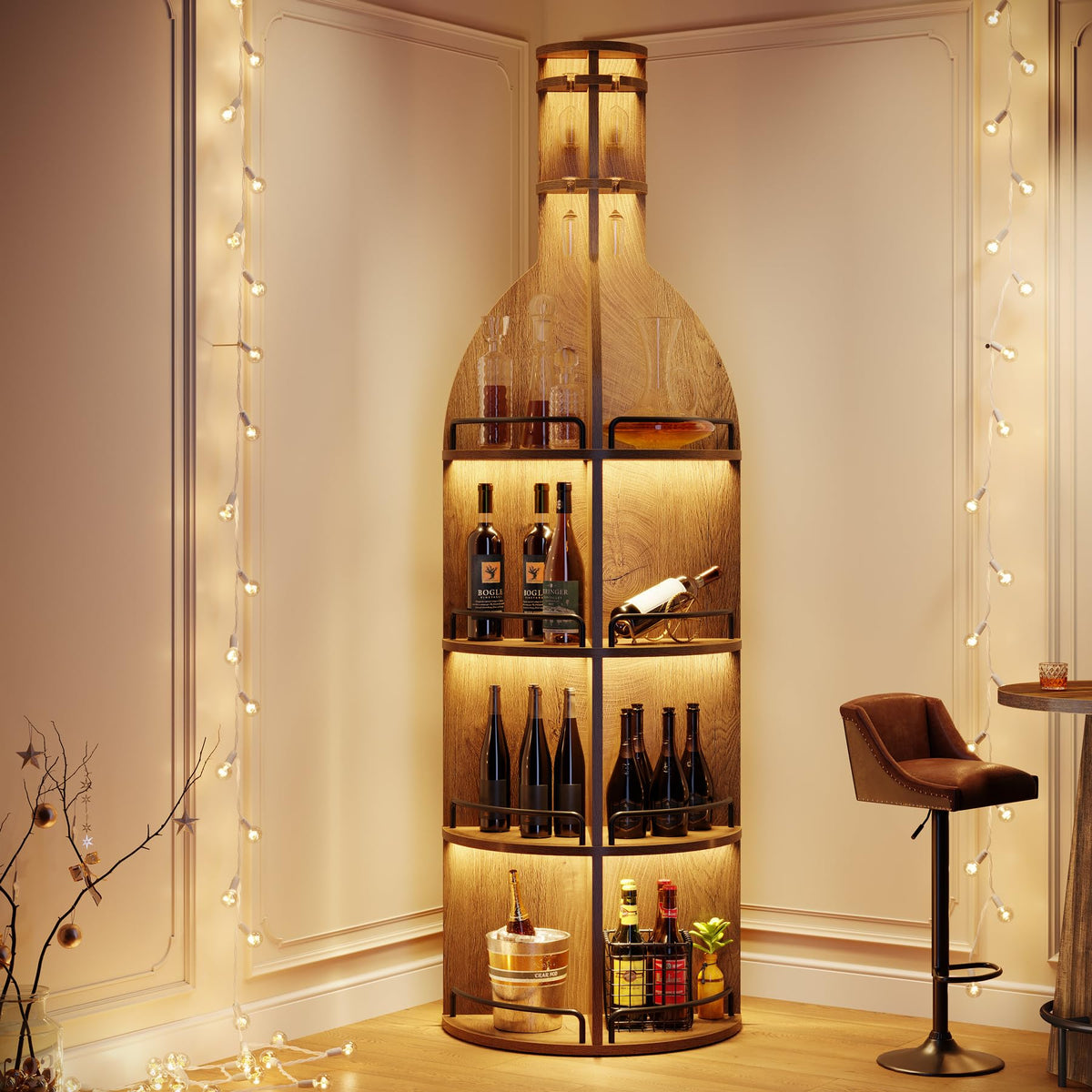 Tribesigns 75" Tall Round Wine Rack, Freestanding Wine Bar Cabinet (2Packs)