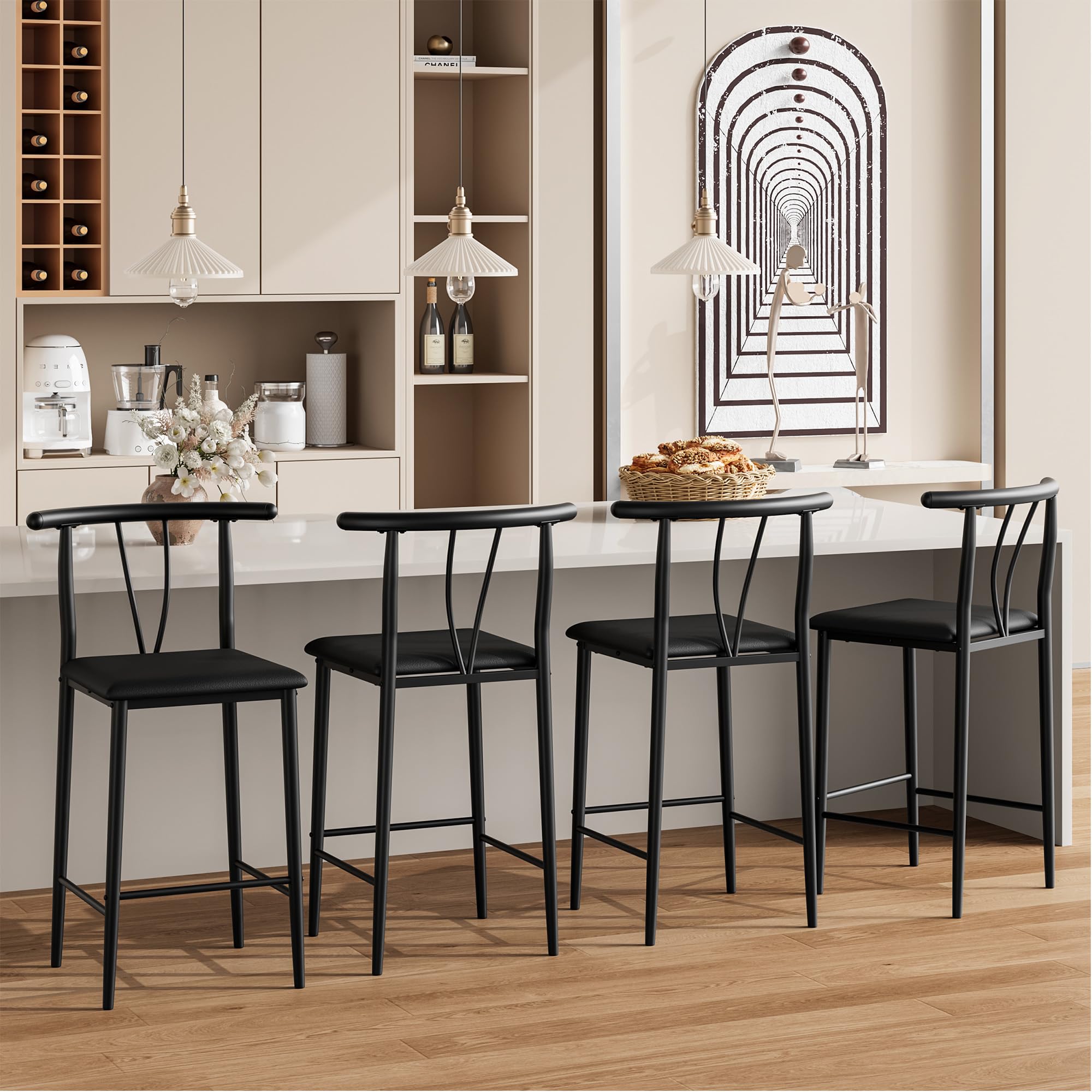 Counter Height Bar Stools with Curved Back & Footrest