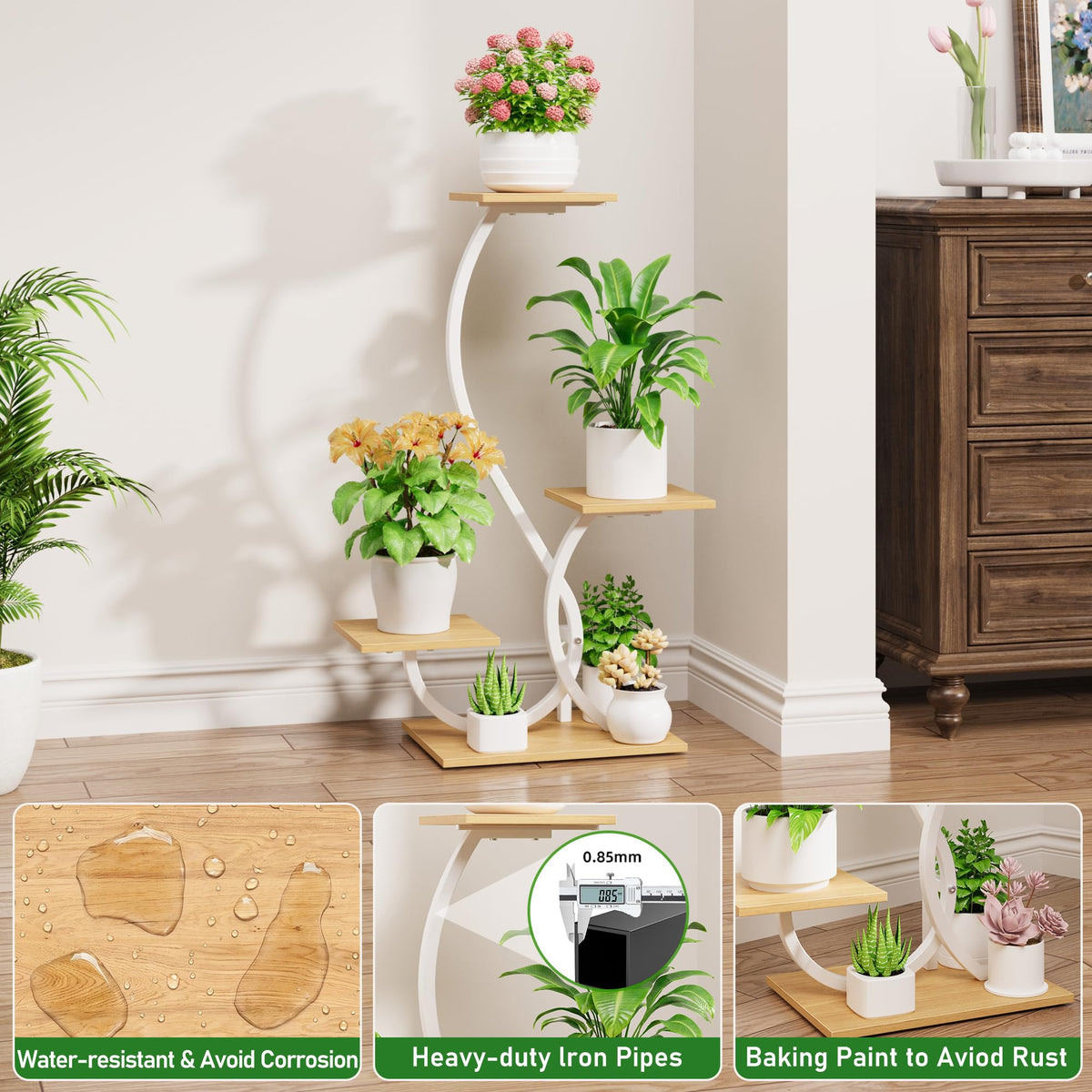 BACEKOLL Plant Stand with Grow Lights 4 Tier Metal Plant Shelf 32" White