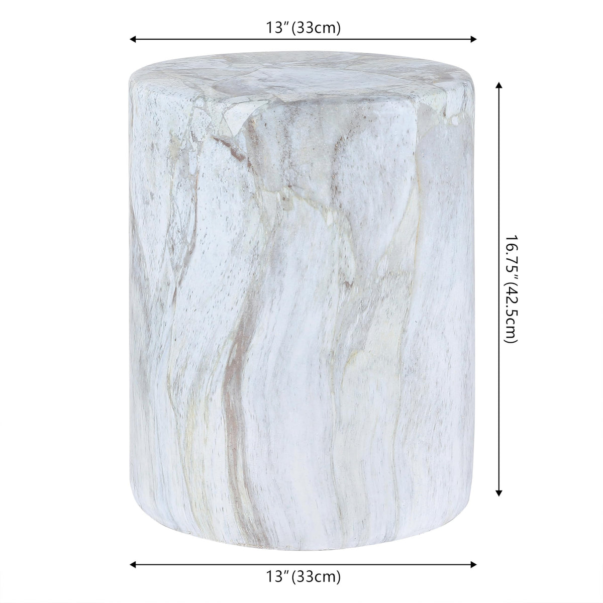 JONATHAN Y Troy Faux Marble Cylinder Accent End Table 17", Gray/Gold