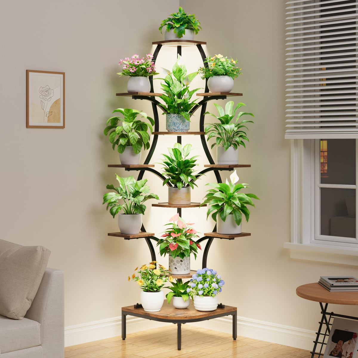 Corner Plant Stand with Grow Lights