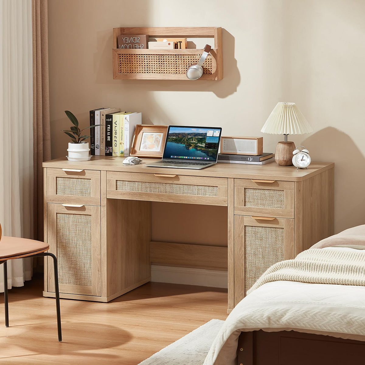 Rattan Desk with Storage