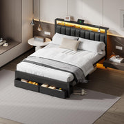 Platform Bed Frame with LED Lights, Charging Station & Storage Drawers