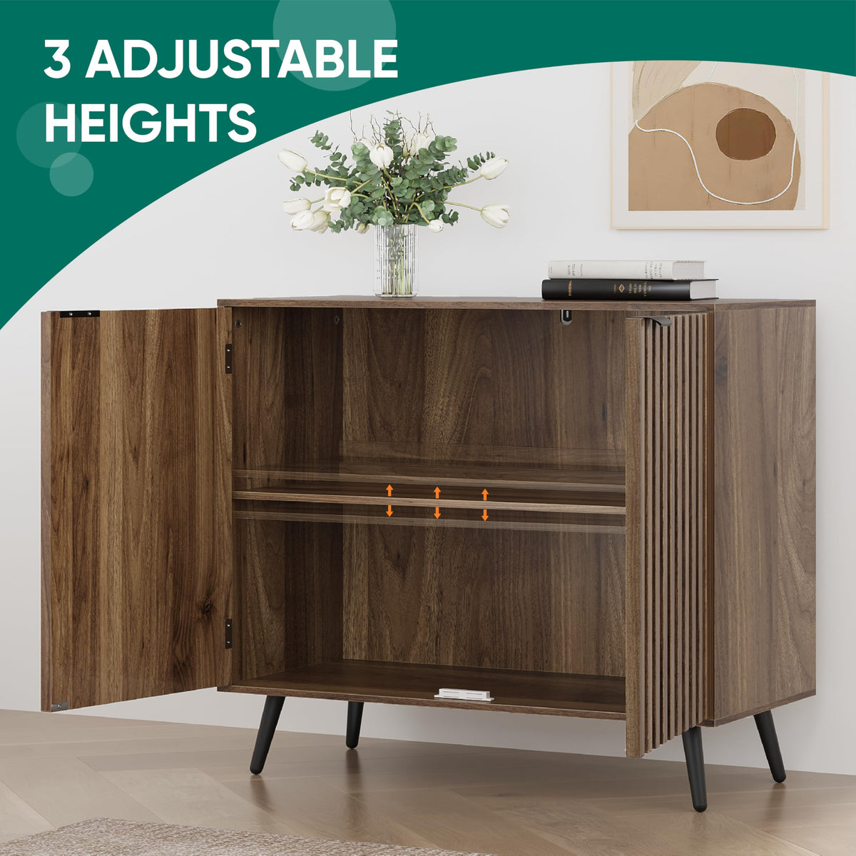 Walnut Fluted Sideboard Cabinet