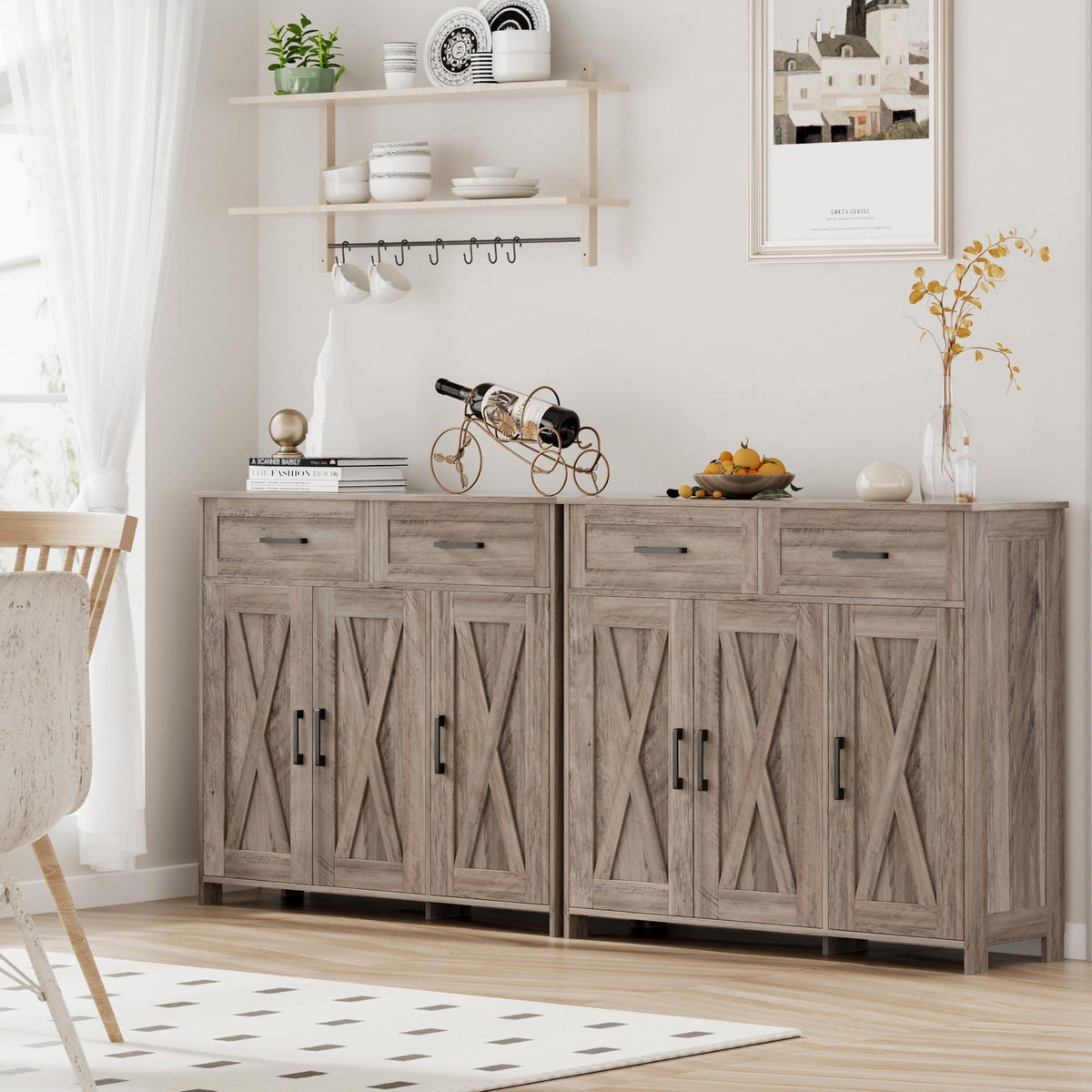Homhedy Coffee Bar Storage Cabinet with Drawers, Kitchen Buffet Cabinet