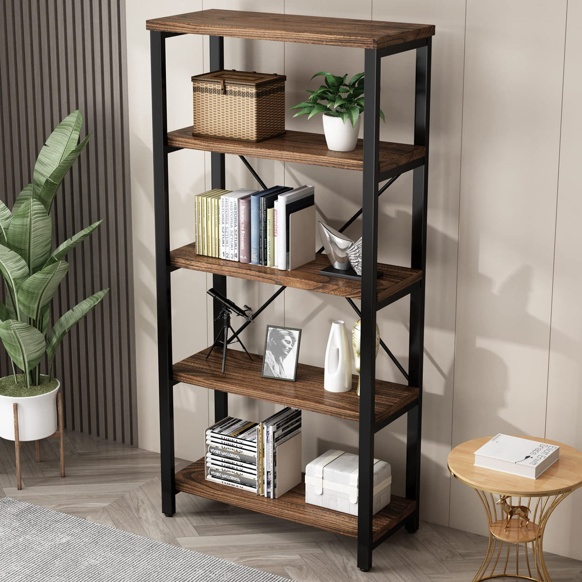 5-Tier Solid Wood Bookshelf