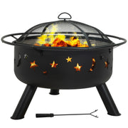 Sunnydaze Cosmic 30" Outdoor Wood Fire Pit with Grill Grate, Steel, Black