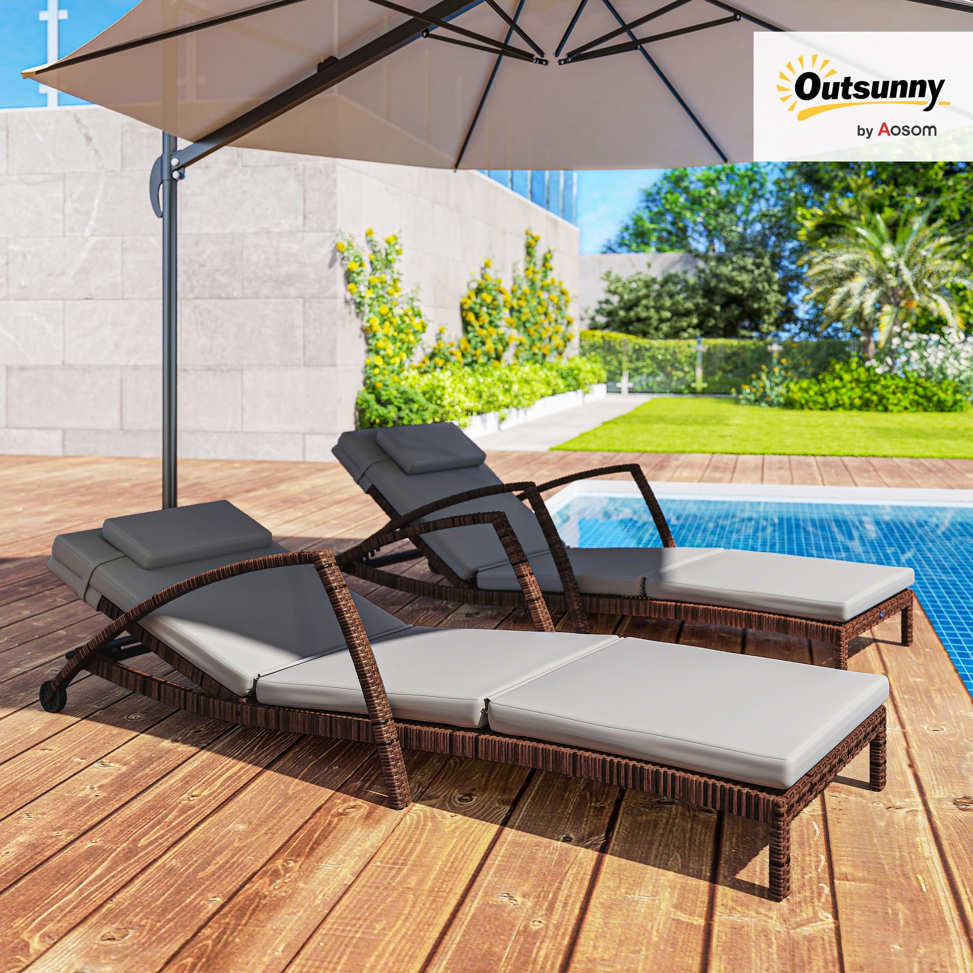 Outdoor Reclining Chaise Lounge Chair Set of 2