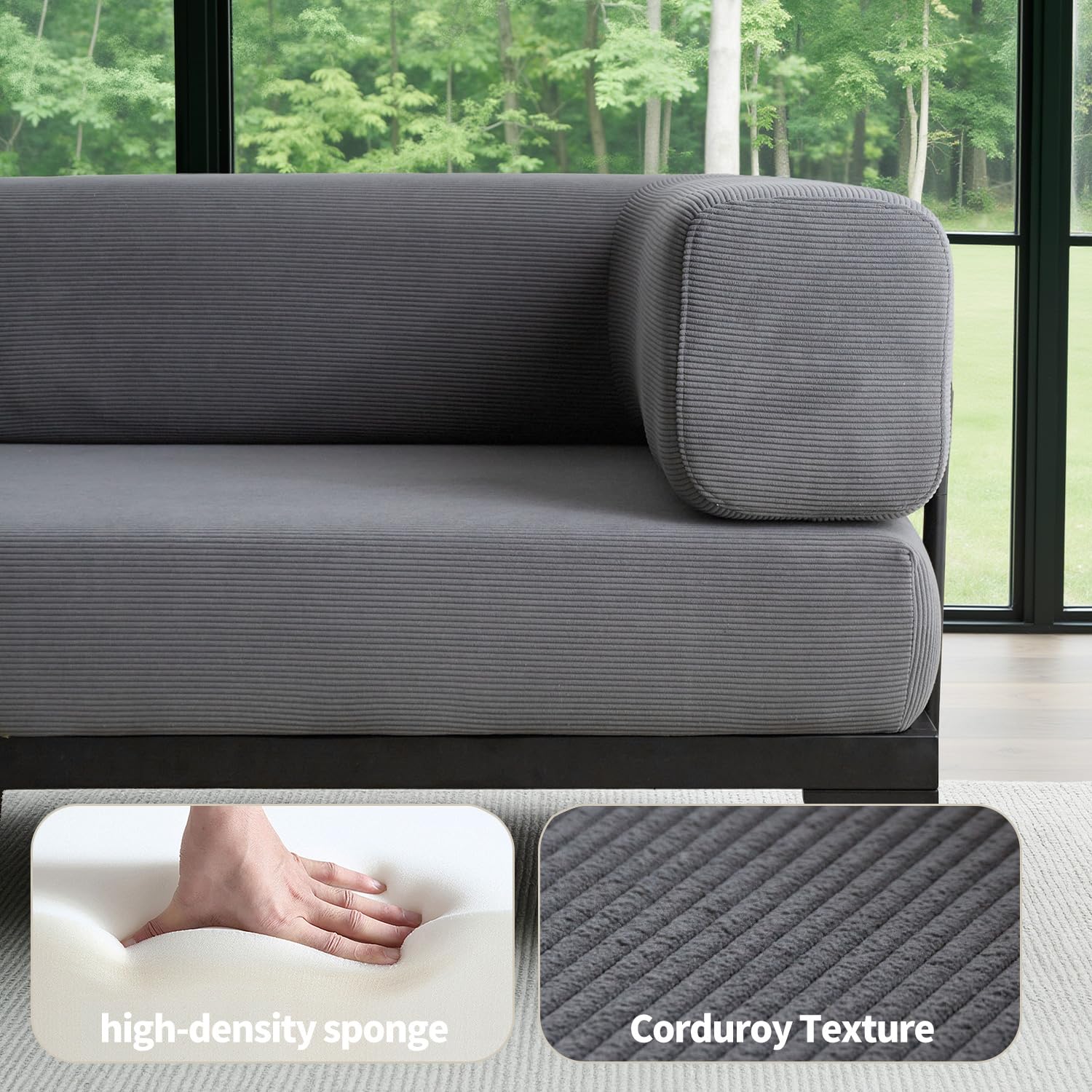 Forteek Apartment-Friendly Convertible Loveseat Sofa Bed, Removable Armrest & Backrest 2-in-1 Sleeper Couch, Modern Corduroy Sofa for Small Living Room & Guest Room- Grey
