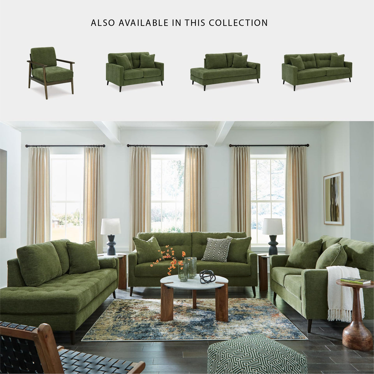 Olive Green Tufted Corner Chaise