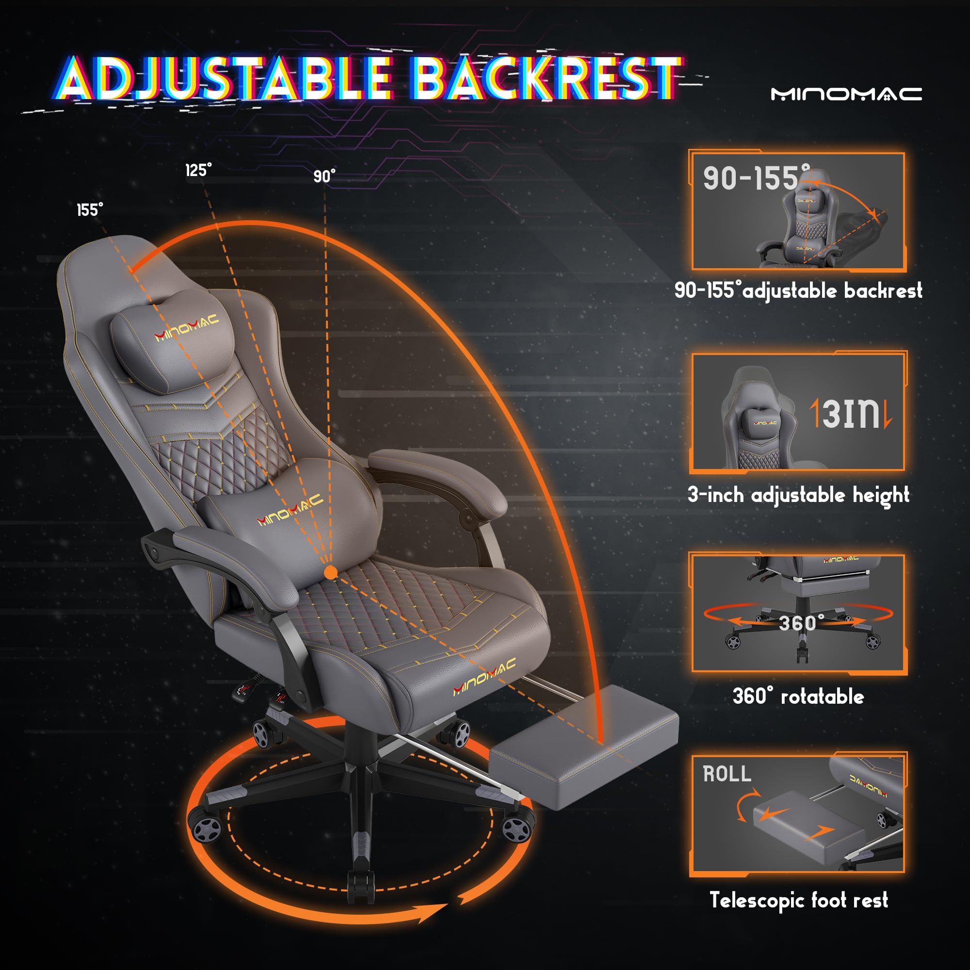 Ergonomic Gaming Chair with Retractable Footrest