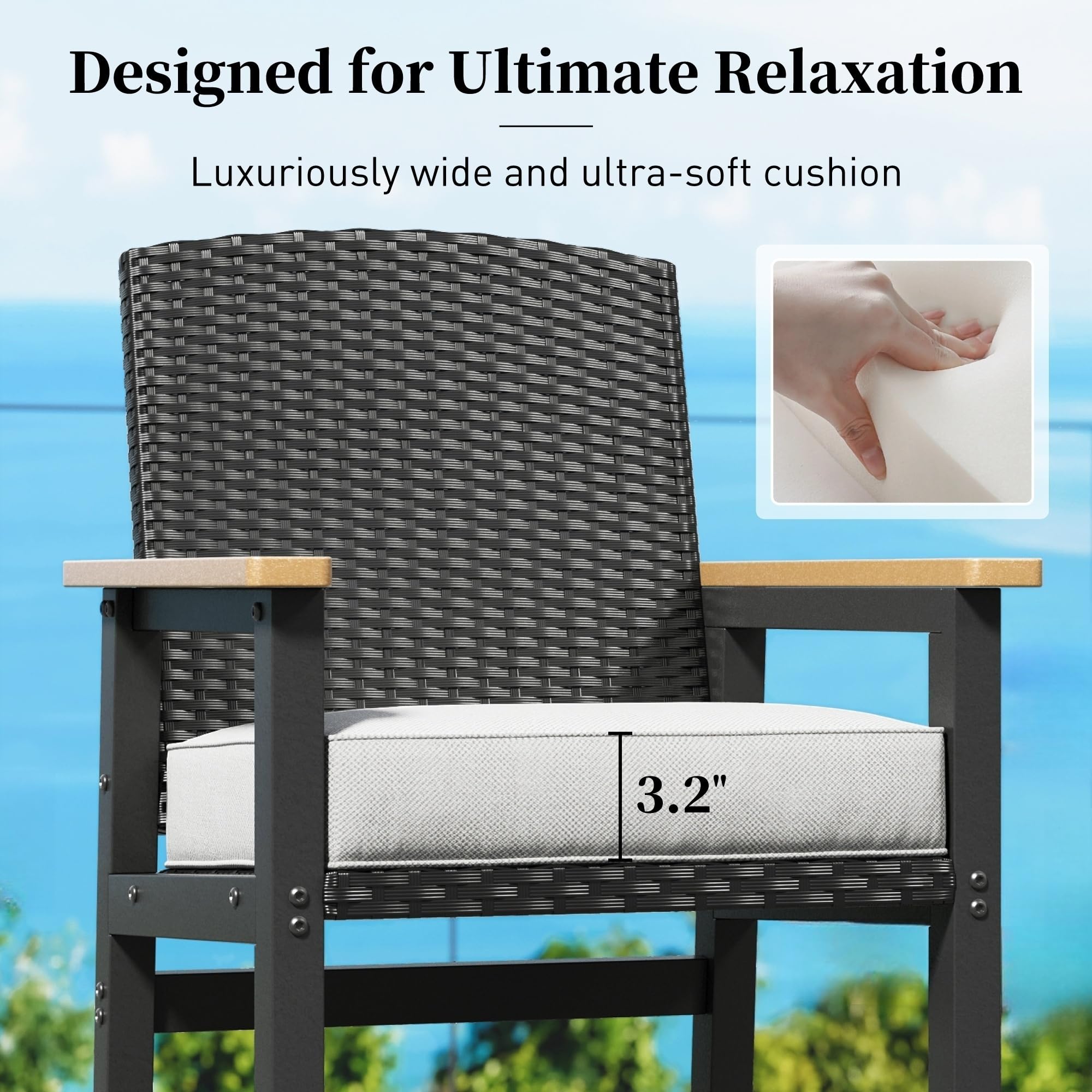 Outdoor Bar Set 3-Piece with High Top Table & Wicker Bar Chairs