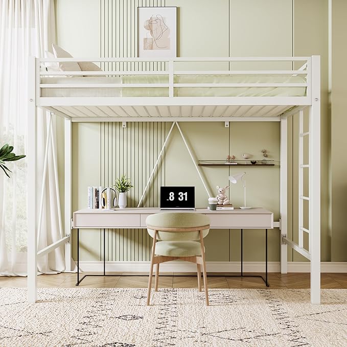 Twin Metal Loft Bed with Guardrail