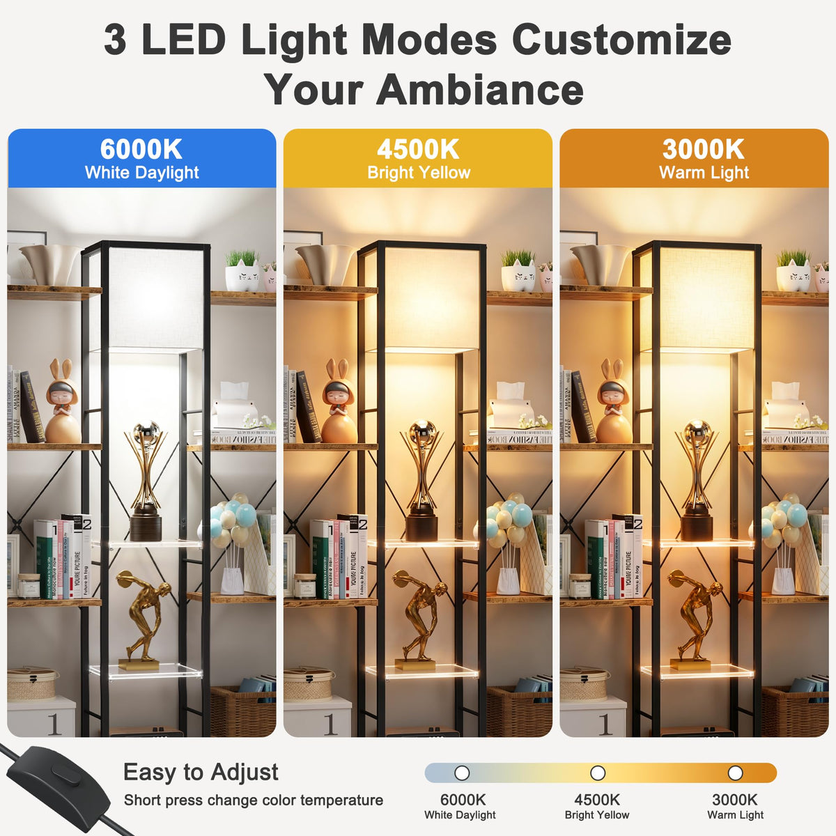 Triple Bookshelf with LED Light