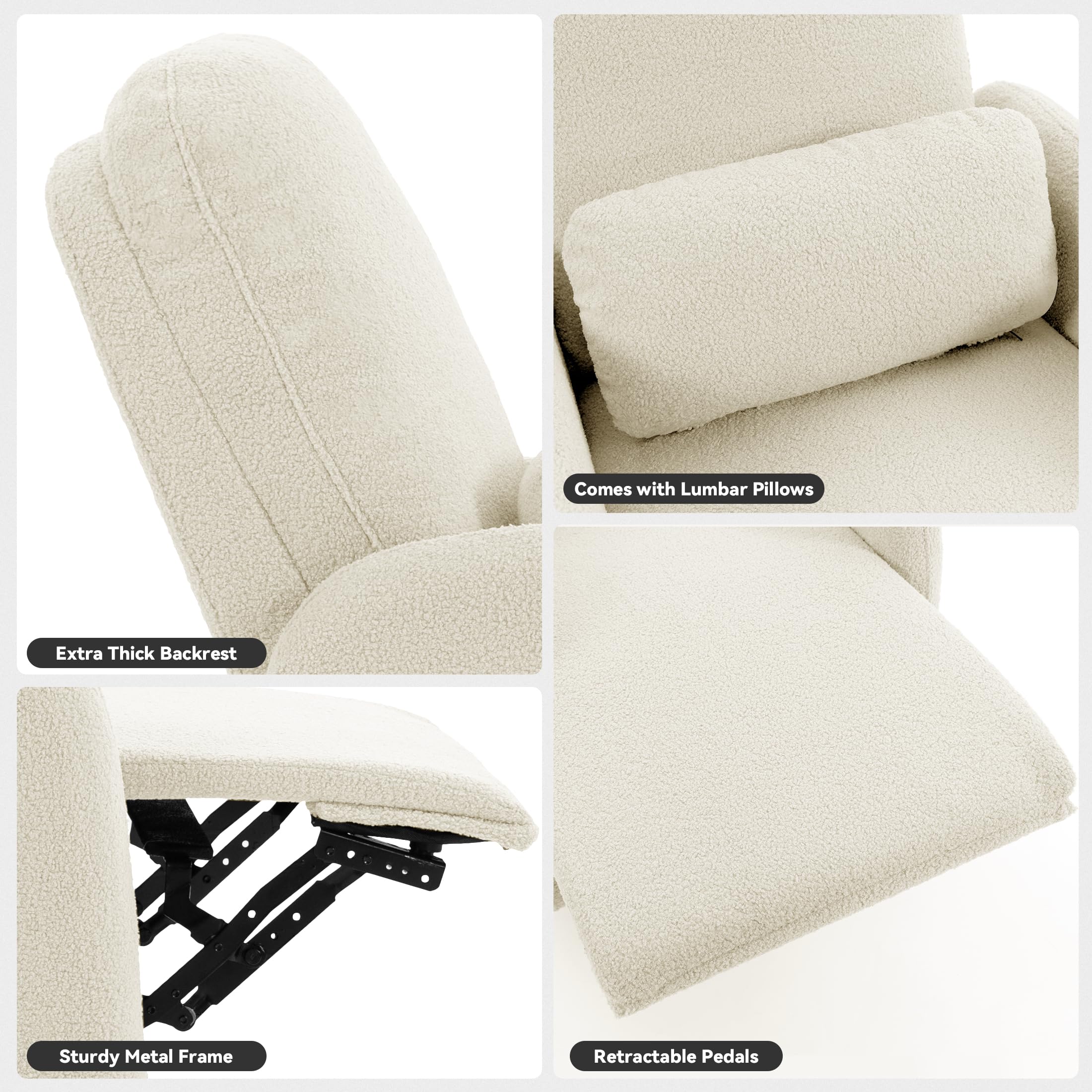 Culect 270 Swivel Rocker Recliner Chair, Ladies Electric Power Recliner for Small Spaces, Nursery and Apartment, Beige Plush