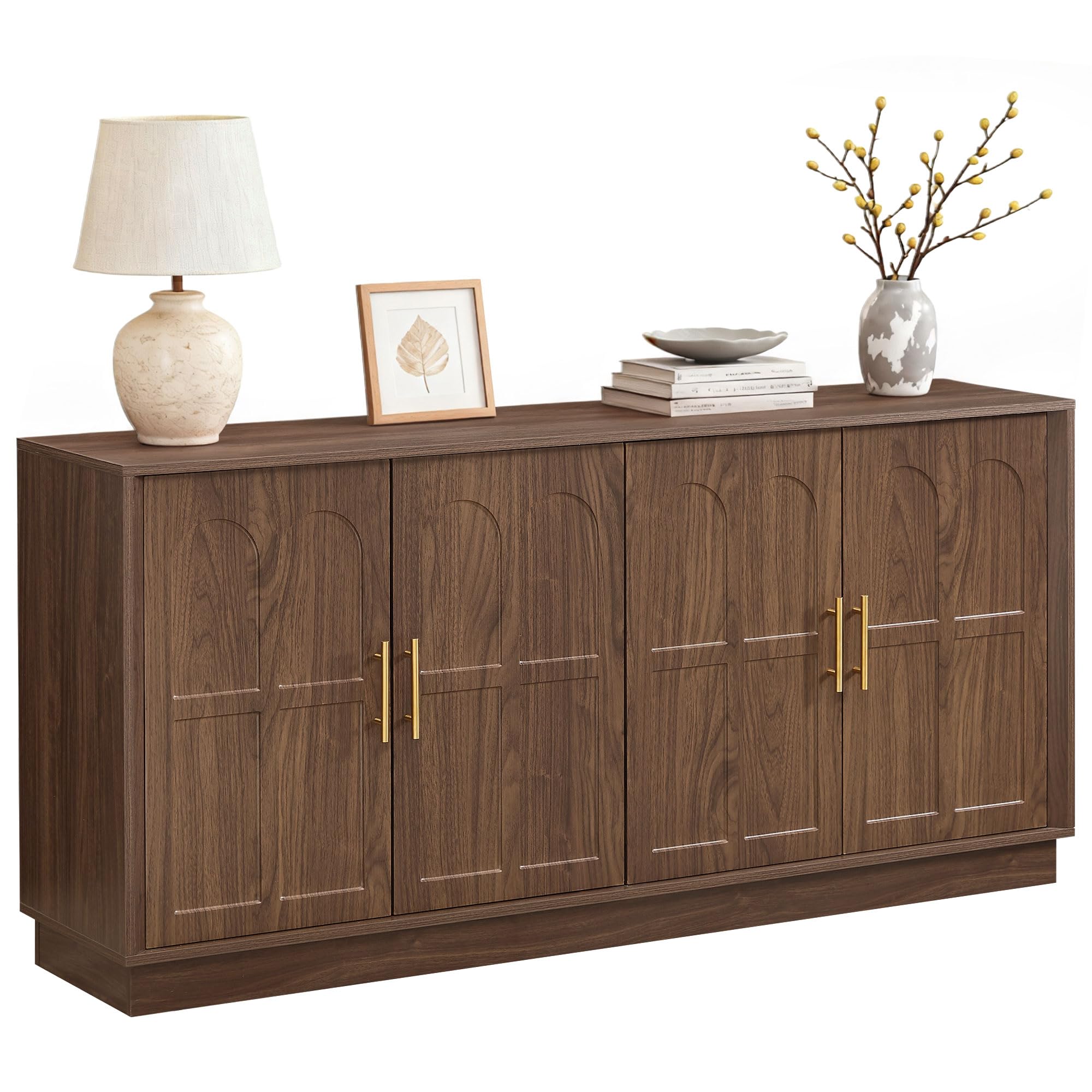 SZTHHDF 66.5" Sideboard Buffet Cabinet with Storage, Modern Credenza with Arched Doors, Large Wood Accent Cabinet for Living Room Entryway (Walnut)