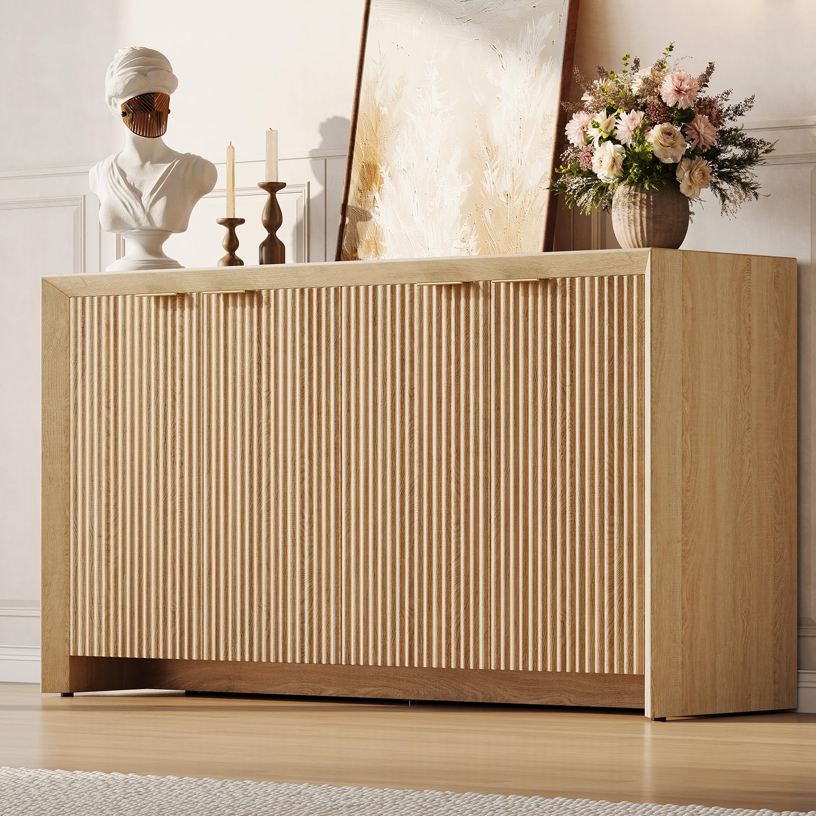 Fluted Sideboard Buffet Cabinet – Natural Oak
