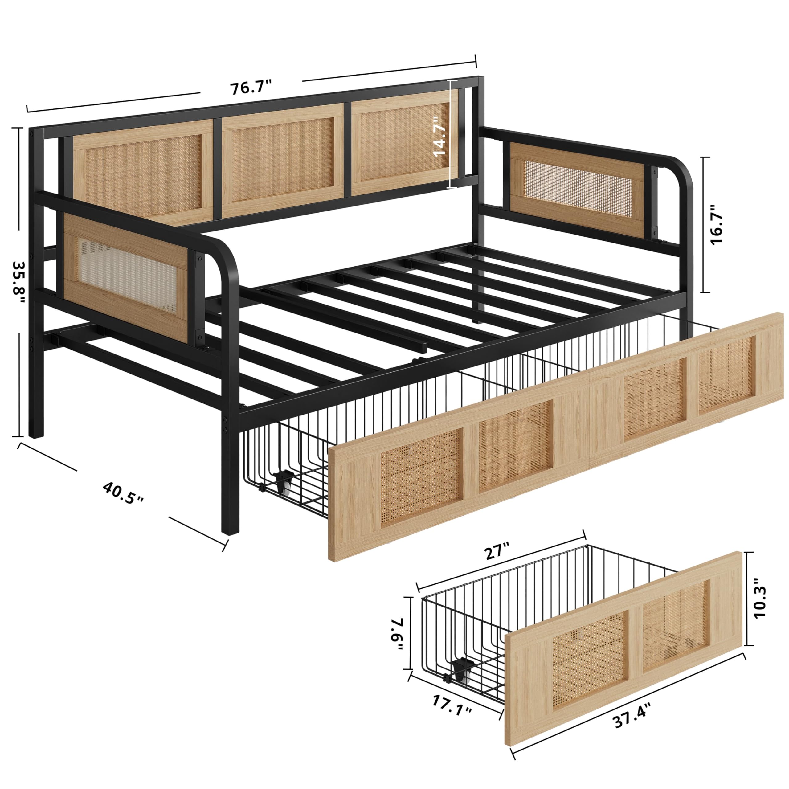Twin Daybed Frame with Storage Drawers