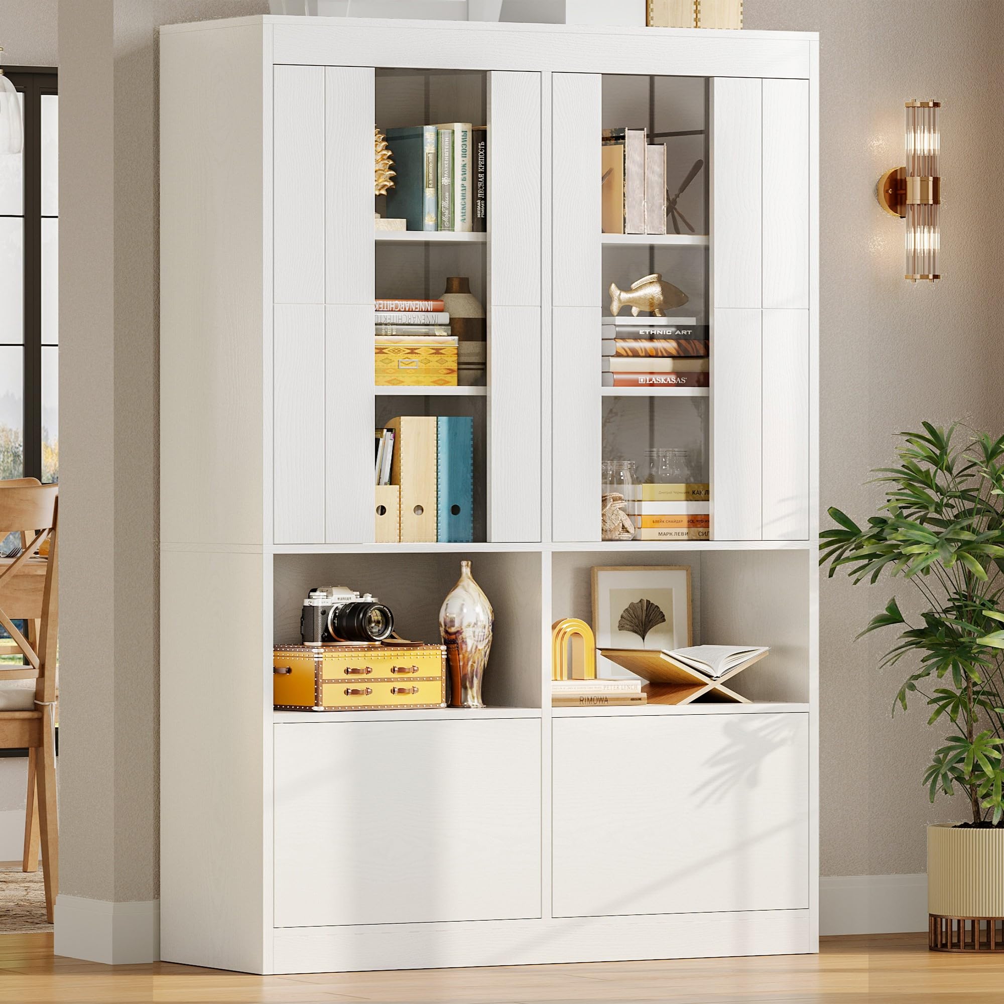 IRONCK Bookshelves and Bookcases with Doors, 71 Inch Tall Bookshelf with Storage, Book Shelf with 4 Cabinets, Display Shelves with Acrylic Doors for Living Room, Home Office