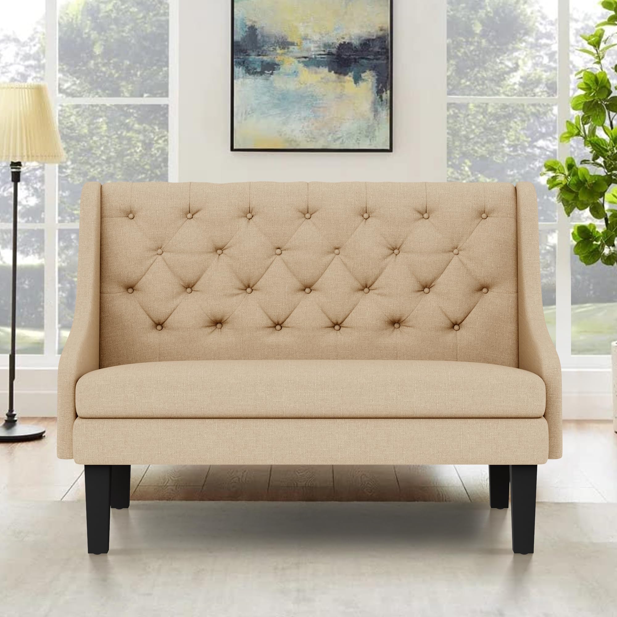 Mid-Century Modern Settee Bench with Back