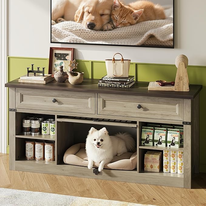 TV Stand with Pet Crate & Storage Drawers