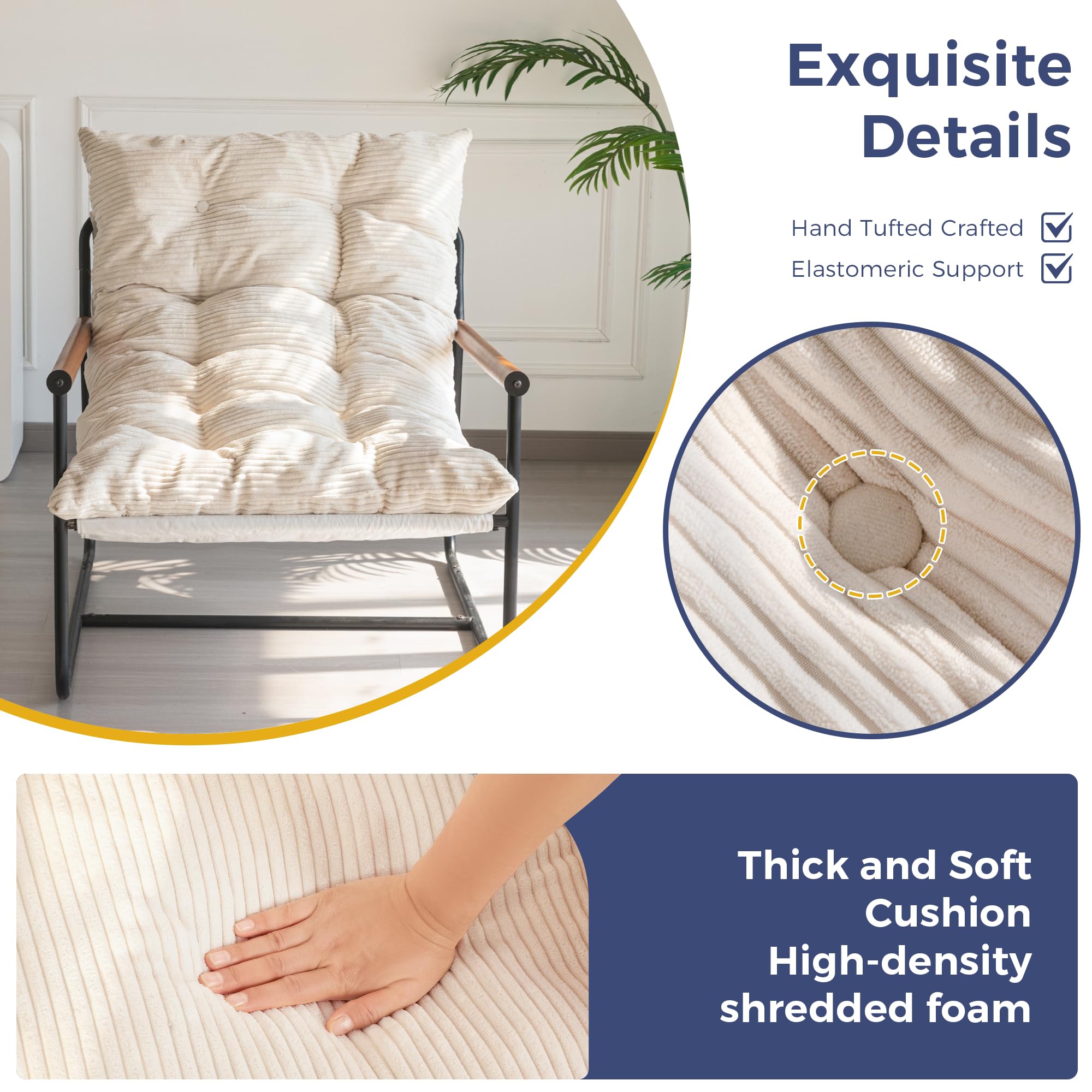 Tufted Accent Armchair with Metal Frame & Wooden Armrests