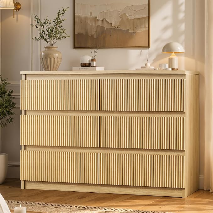 Black Fluted 6-Drawer Dresser
