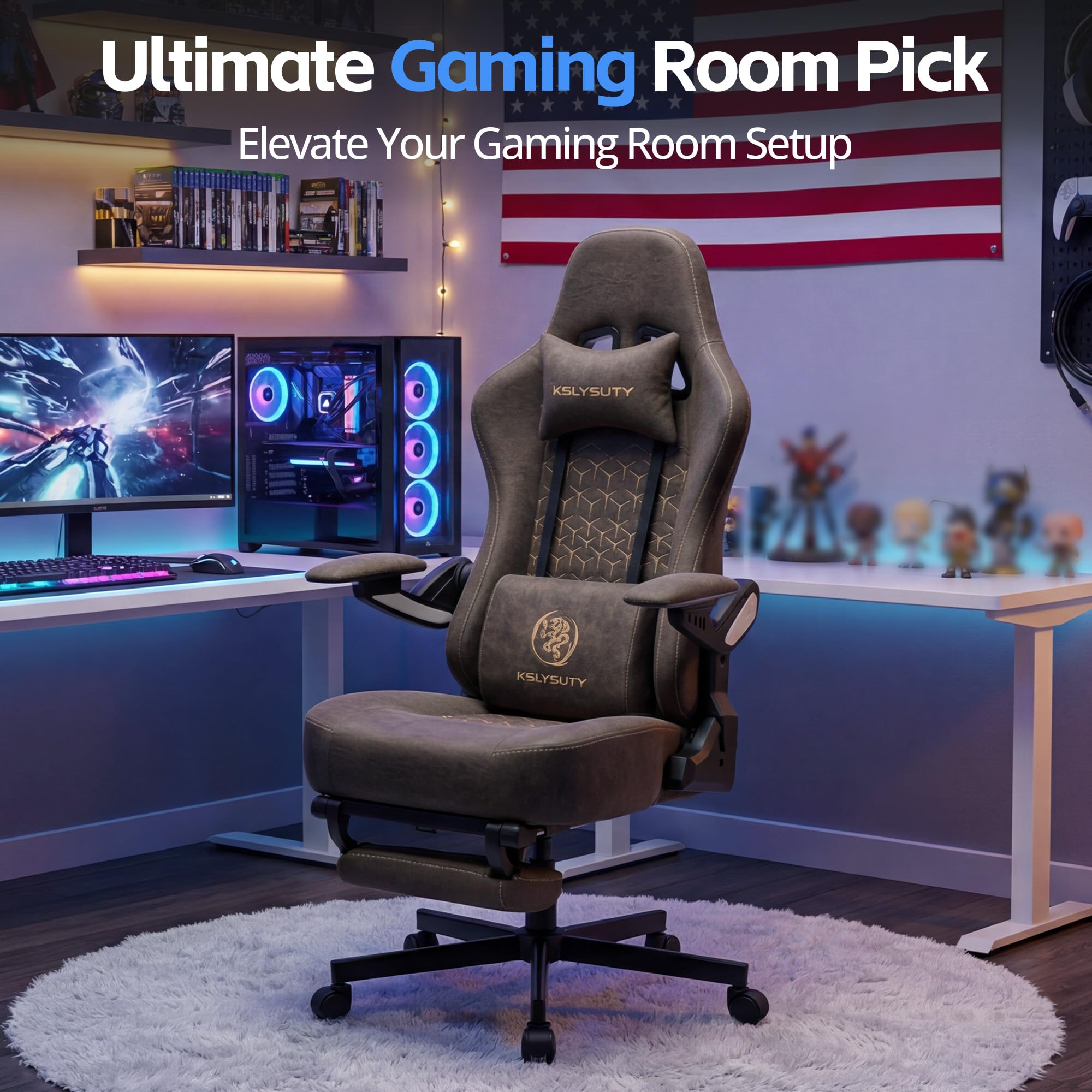 Ergonomic Gaming Chair with Mechanical Arms & Footrest