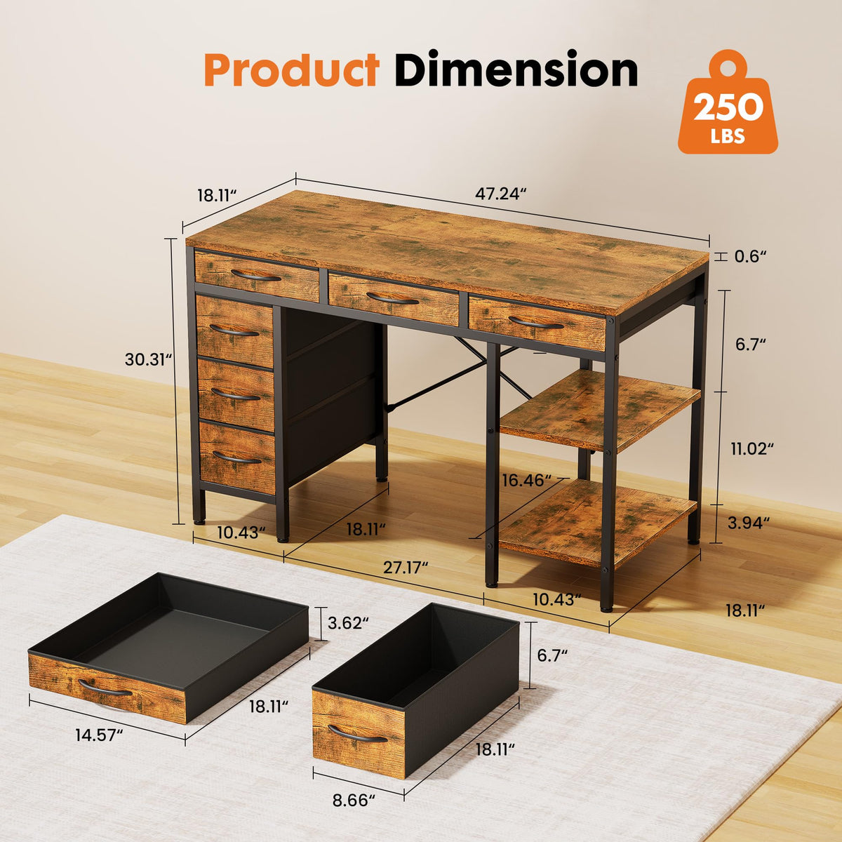 Computer Desk with 6 Drawers