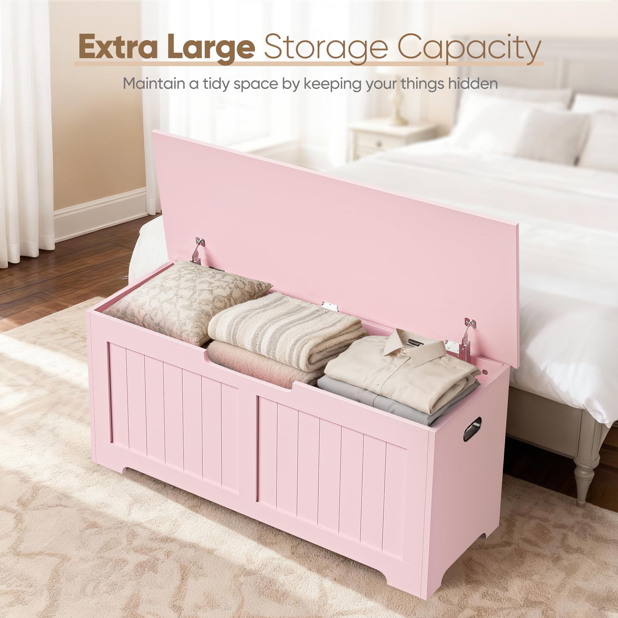 39" Wooden Storage Chest Bench with Safety Hinges