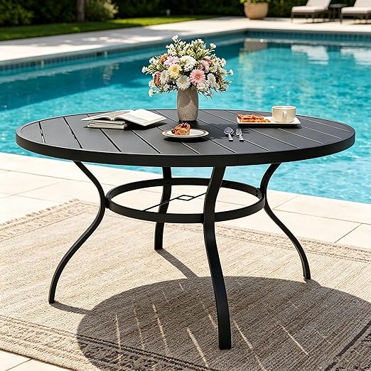 Round Outdoor Patio Dining Table with Umbrella Hole