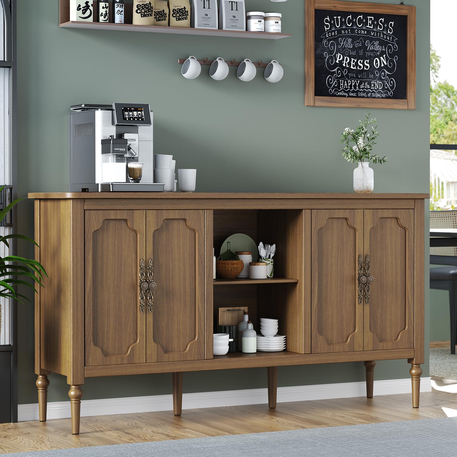 59" Vintage Buffet Sideboard Cabinet with 4 Doors