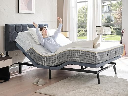Queen Size Adjustable Bed Frame with Memory Foam Mattress