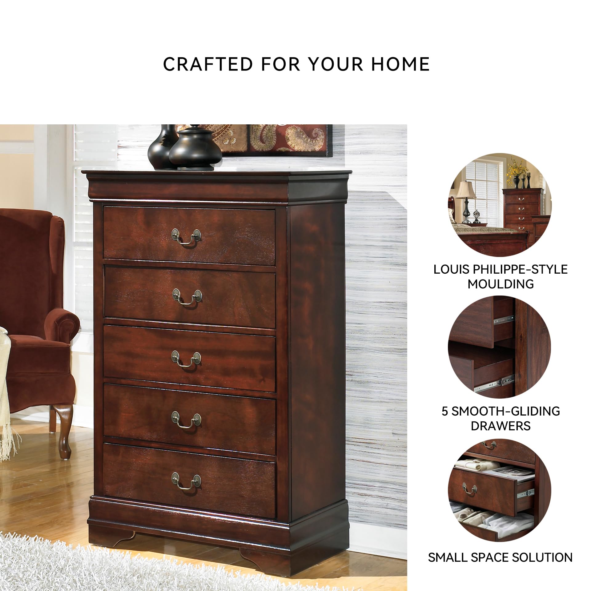 Signature Design by Ashley Alisdair Traditional 5 Drawer Chest of Drawers, Dark Brown