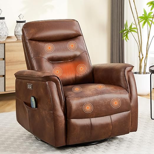 Power Swivel Rocker Recliner with Massage, Heat & USB