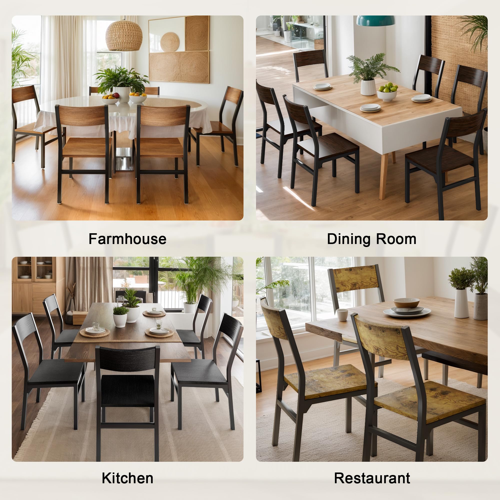 Dining Chairs Set of 6 with Ergonomic Backrest, MDF Board & Metal Legs