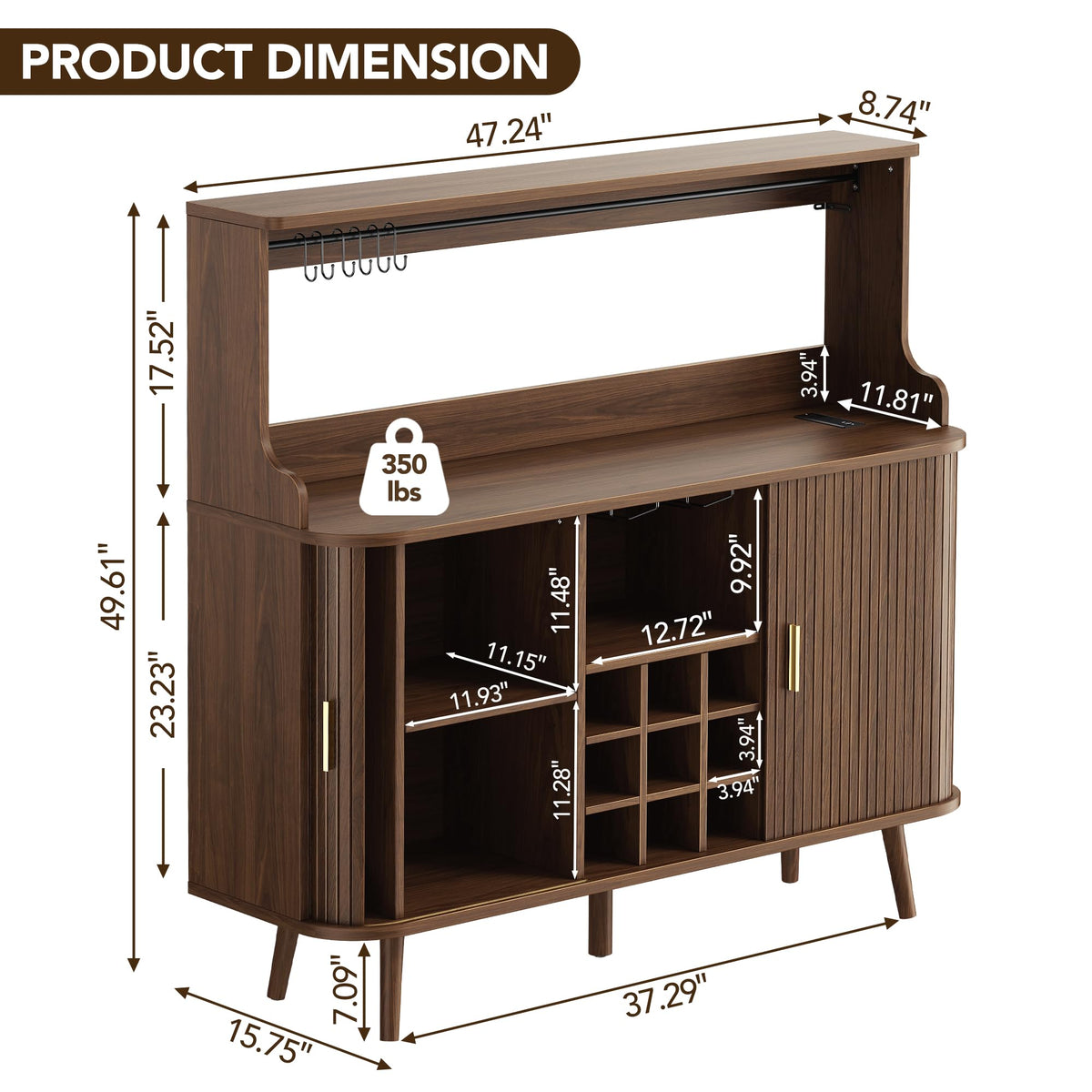 Fluted Bar Cabinet with Hutch
