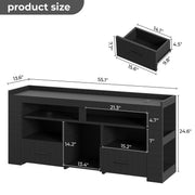 IRONCK TV Stand for 65 Inch TV, Carbon Fiber Entertainment Center with 2 Drawers, Charging Station & RGB LED Light, Gaming Media Console for PS4, Bedroom, Living Room, Black