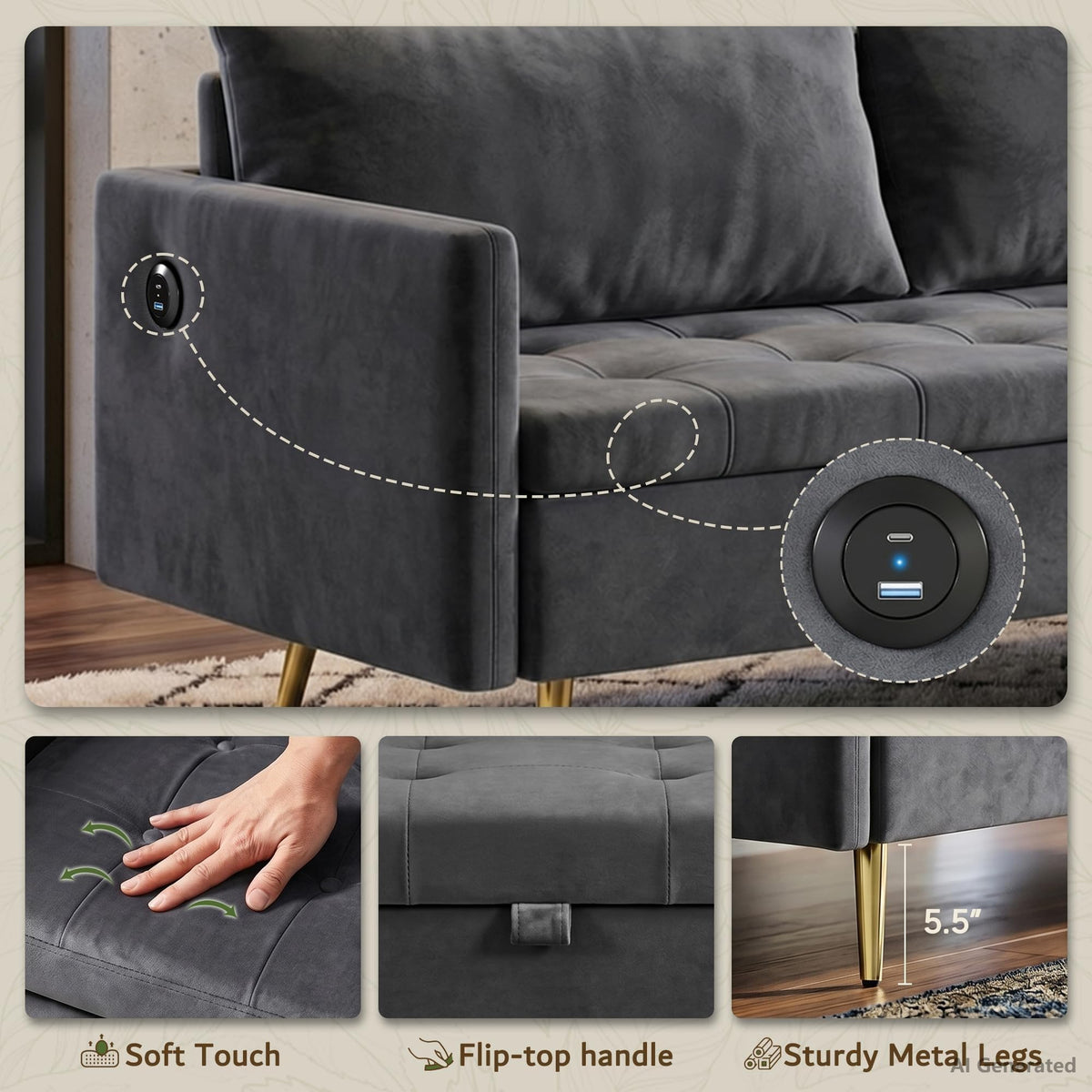 Storage Loveseat with USB Charging