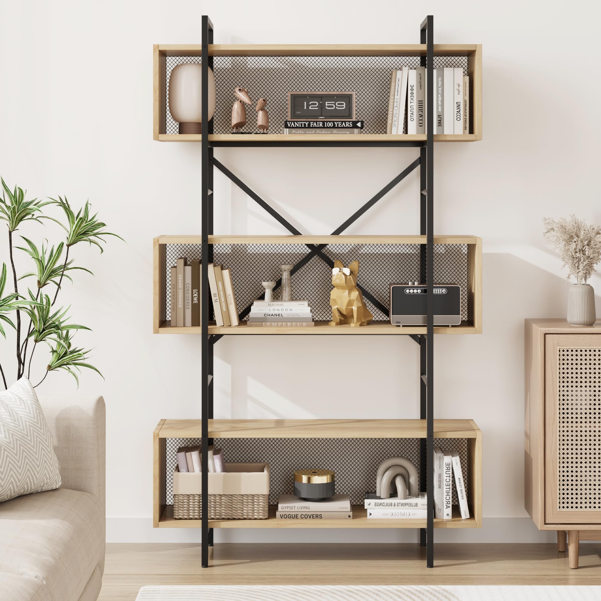 6-Tier Industrial Bookshelf, 71.3" Tall